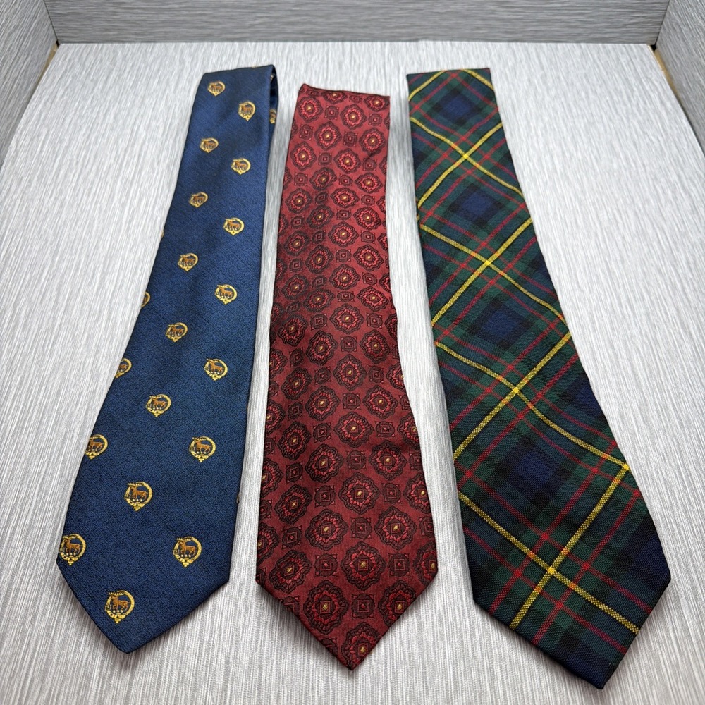 Lot of 3 Men's Neckties Lochcarron Scotland Rhodia Italy Wool Silk Tartan